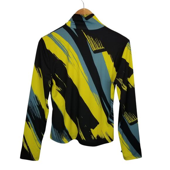 8 by Yoox NWT Womens Abstract Print Long Sleeve Turtle Neck Black Yellow Blue XL - Picture 2 of 8